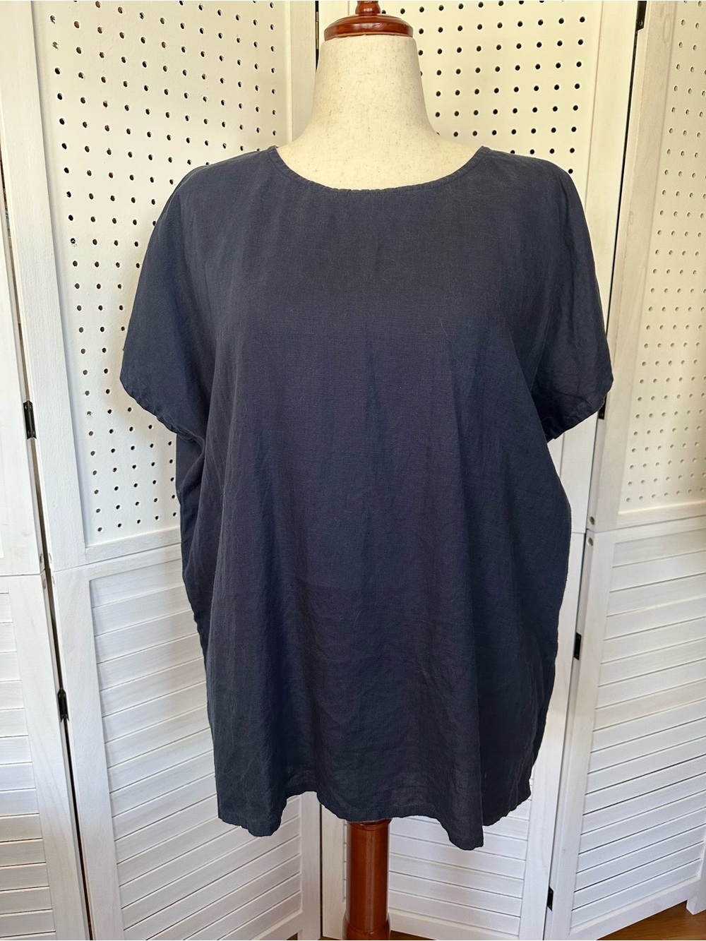 Sympli Navy Linen Boxy Top Large